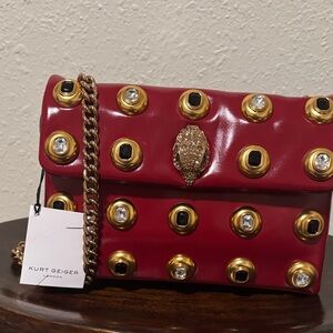 Kurt Geiger Red and Gold Embellished Crossbody Bag